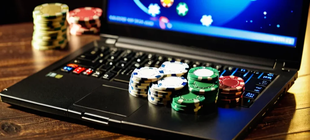 laptop with casino chips