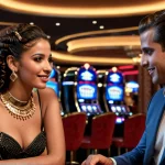 a girl and a guy in a casino