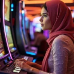 girl playing the slot game