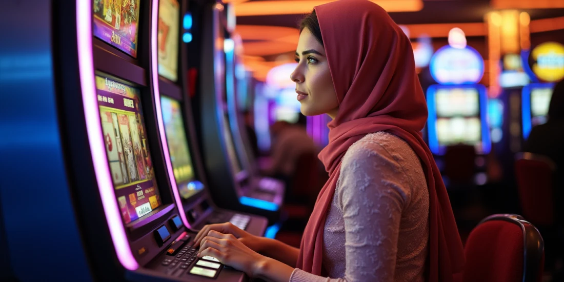 girl playing the slot game